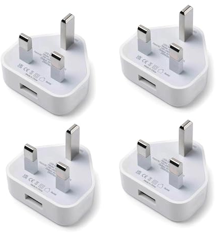 USB Plug Charger Pack of 4 | UK Mains Phone Charger Plug | for USB Cable UK 1Amp/1000mAh | Compatible with iPhone iPad Mini Air iPods Samsung Lenovo Sony ASUS Note 3 Nokia