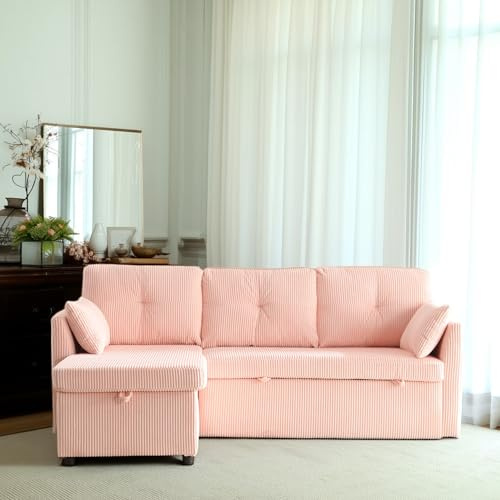 Cayipng Sofá Forma de L, sofás Cama extraíbles con Asientos portaobjetos, Chaise Longue Intercambiable, sofá Modular para Salones. (Rosa + Terciopelo)