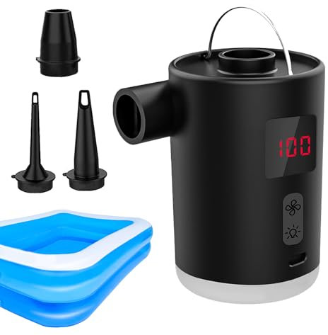 Bomba de Aire para artículos inflables, Bomba de Aire para mangueras de Piscina, compresor Recargable con luz, Bombas de Marcha rápida para Camping, alojamiento Infantil, mochilero