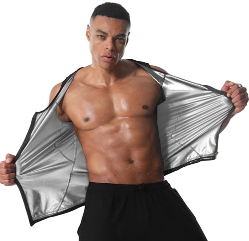 Donason Gilet de Sudation Homme Débardeur Sauna Amincissant Compression Ventre Plat Sport Vêtements de Sudation avec Fermeture éclair pour Fitness Entraînement Gym
