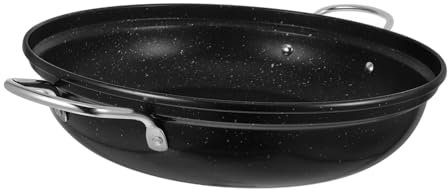Hemobllo Wok de Acero Inoxidable Negro de 30cm, Olla Caliente de Doble Asa, Superficie Pulida, Fácil de Limpiar, para Cocina