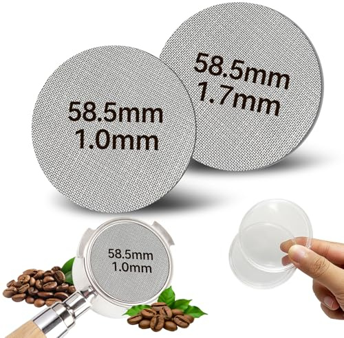 Rongrongago 2 Pièces Tamis Puck 58,5 mm, D'épaisseur 1,7 mm/1 mm, 150μm Puck Screen Tamis à Expresso avec Boîte Rangement, Acier Inoxydable Filtre à Café Expresso Réutilisable, Accessoire Espresso