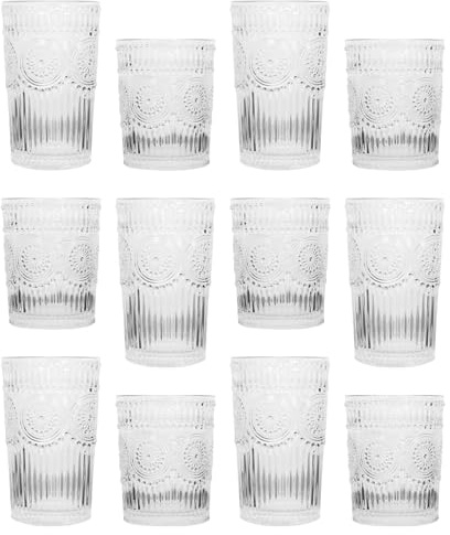Argon Tableware Amore 12 Piece Glassware Set - Includes 6 Highball Glasses 350ml & 6 Tumblers 300ml - Romantic Sunflower Design Drinkware for Water, Juice, Whiskey, Cocktails, Dining, Bars & Parties