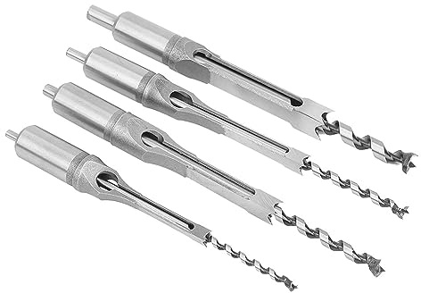 Marhynchus Square Hole Drill Bit, 4pcs Wood Mortising Chisel Set Woodworking Hole Saw Drilling Hand Tools for Carpenter with High Efficiency, Wide Range of Applications, and High Hardness,