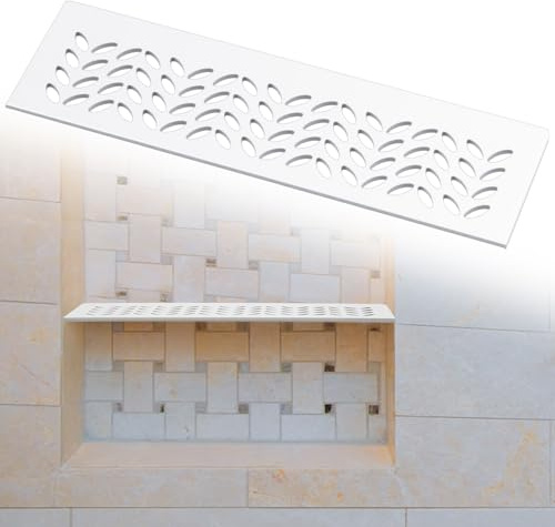 Teenyyou 1 Pcs 12 Aluminum Shower Niche Shelf 4mm White Rectangle Shelves | Prefabricated Niches, Anti-rust Matte Finish, Drainage Slot, Insert Cover, Petal Design for Bathroom,Fits 5/32 Grout Line