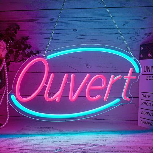 Flixyticy Enseigne Lumineuse Néon OUVERT, Plaque de Porte LED Alimenté par USB avec Interrupteur à Intensité Variable Pour Commerces Supermarché Magasin Bio Fleuriste (Ouvert(ellipse))