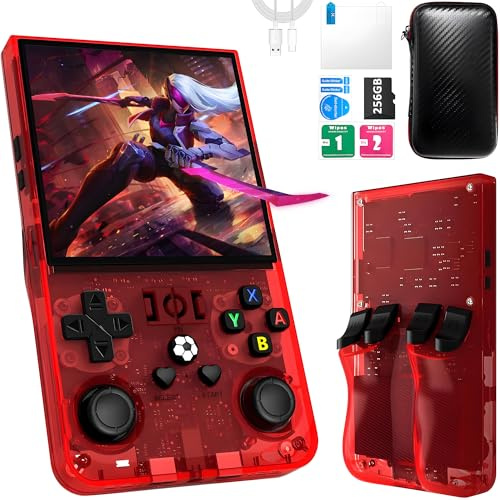 R36MAX Retro Handheld Spielkonsole, 256 G über 40.000 Spiele, 4-Zoll-IPS Retro Konsole, Linux-System, 4000-mAh-Akku, Unterstützt Mehrere Emulatoren,Tragbare Mini-Arcade(Rot)