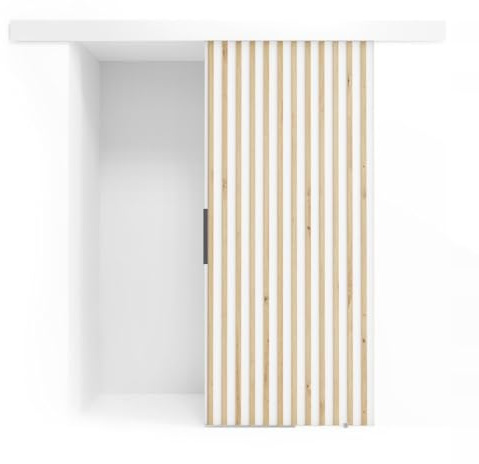 VIKK - Schiebetür Komplettset mit Tür - Schiebetüren - H 205cm, B 106cm - für Nischen, Flur, Abstellraum, Garderobe - Einseitig Bedienbar, mit Rollensystem - Modell: HALL - Weiß, mit Lamellen Artisan