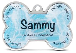 Dogtap Solid, digitale Hundemarke mit NFC und QR-Code, personalisierbar mit Namen, PVC/Metall, 41,6 × 28,5 mm, wasserfest und robust
