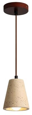 HAOZIWEI Lampadario sospeso in pietra naturale giapponese con sospensione in legno, lampade sospese in travertino giallo per isola cucina, sala da pranzo, camera da letto e soggiorno(11 * 13cm)