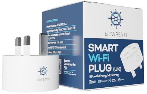 16A Smart Wi-Fi Plug UK with Energy Monitoring – Alexa & Google Assistant, App Control via Tuya / Smart Life