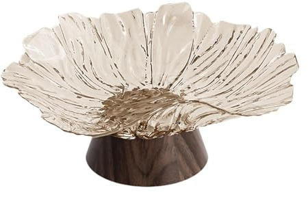 RNXRZANK Obstschale auf Fuß, Elegante Servierschale mit Ständer, Gemüsehalter, Serviertablett – Ideal Als Einzugsgeschenk Oder Tischdekoration, Bernstein-Khaki