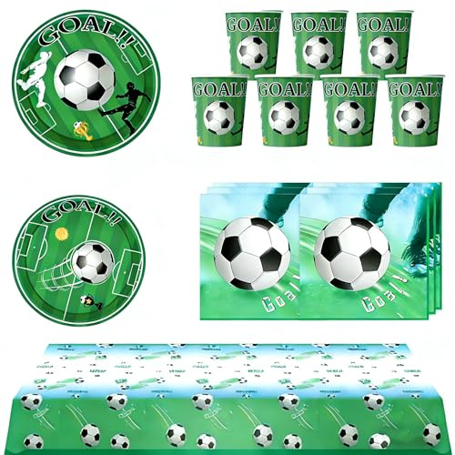 Juego Decorativo Fútbol 41 Piezas, Vajilla Desechable Platos Vasos Servilletas Mantel, Para Fiesta Temática Deportiva y Celebración de Partido