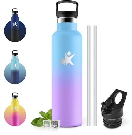 JAPORIA Borraccia Acciaio Inox 500ml, Bottiglia Termica Senza BPA & Perdite, Borraccia Termica con Cannuccia, per Ufficio, Scuola, Campeggio
