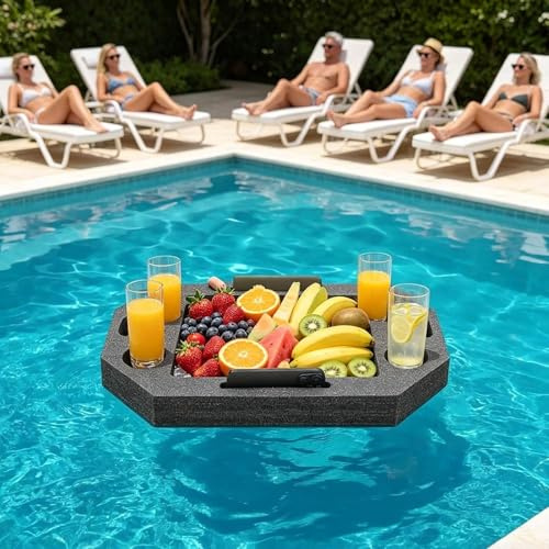 Flytande bricka för pool, stor flytande dryckeshållare för poolen, förvaringsmöjlighet för poolflottörer med fack, bärbar bricka för bubbelpool, strand- och festdekoration