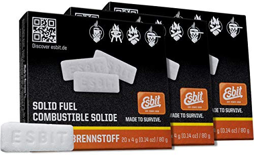 Esbit 4g Solid Fuel Tablets for Backpacking & Camping Stoves & Grills, 1300-Degree Smokeless Emergency Fire Starter Squares, 60 Pack