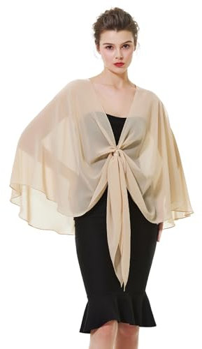 BEAUTELICATE Femme Étole Châle en Mousseline De Soie Elégant Foulard Écharpe Cape Transparent Grande Taille pour Robe De Soirée Mariée Mariage Cérémonie D'été(Taille Unique, Champagne)