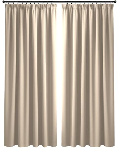 Yorkshire Bedding Blackout Curtains 90x90 Inch Drop Cream Pencil Pleat Curtains for Bedroom Privacy Protection Long Curtain 2 Panels with Tiebacks