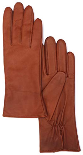 MGGM collection Womens Nappa Lambskin Leather Gloves Cashmere Lining,Cognac,Large