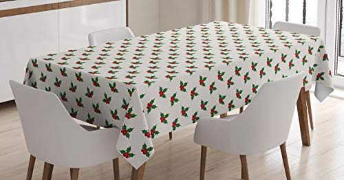 ABAKUHAUS Natale Tovaglia, Bacche di Agrifoglio, Rettangolare per Sala da Pranzo e Cucina, 140 cm x 240 cm, Rosso Verde Bianco