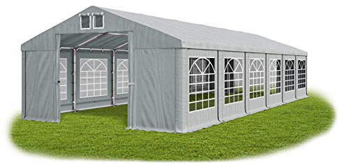 DAS COMPANY Partyzelt 6x12m Wasserdicht Grau Zelt 560g/m² PVC Plane Ganzjährig Gartenzelt Winter ISD - Zeltgarage Winterfest - Dachzelt Hartschale - Zeltgarage - Winterzelt Pavillon - Weidezelt
