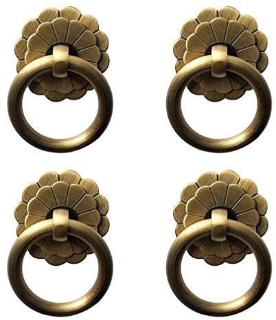 Tiazza 4 Stück Antik Messing Ring Ziehgriff Küchenschränke Kleiderschrank Schublade Vintage Möbel Hardware Vintage Stil Ziehring (Antik Bronze) – 3 cm