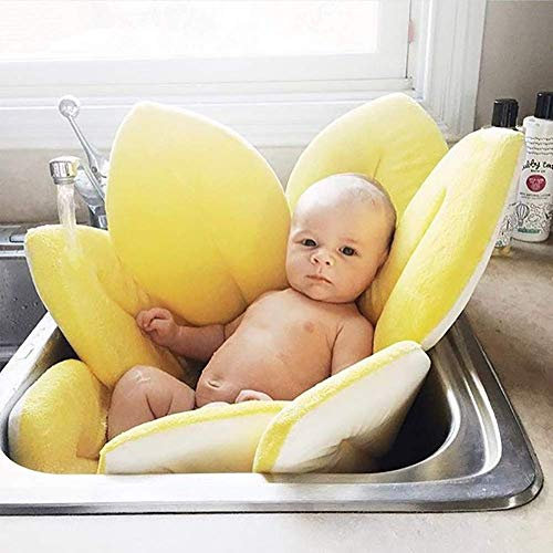 Cojín de baño para bebés, Almohadilla de bañera Plegable con Forma de pétalo de Flores Secado rápido Alfombrilla de baño Antideslizante Inserto Alfombrilla para Asiento de bañera para bebés (Yellow)