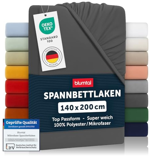 Blumtal® 2er Set Spannbettlaken 140x200x30cm aus Microfaser - Oekotex zertifiziertes Bettlaken Spannbettlaken in Anthrazit
