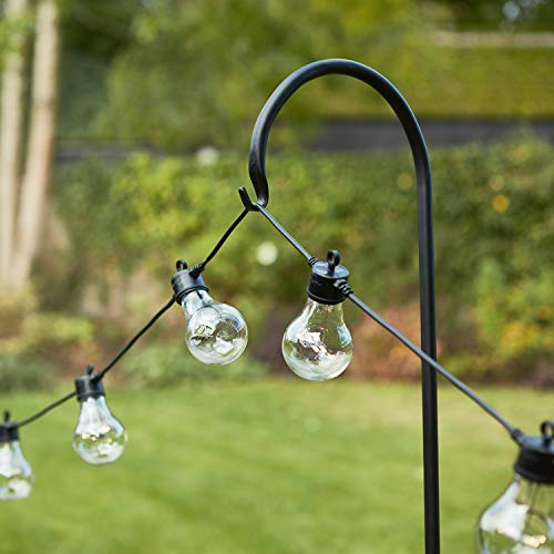 Lights4fun 2er Set Halterungsstangen aus Metall für Beleuchtungen 160 cm Schäferstab Stab Hochzeitsdeko Garten Schäferhaken Dekostange für Blumenampel Laternenstab Hochzeit Erdspieß Deko schwarz