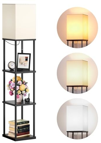 addlon Floor Lamps with Shelves, 4-Tier Modern Shelf Floor Lamp with 3CCT LED Bulb, Display Floor Lamp for Living Room, Bedroom and Office - Black