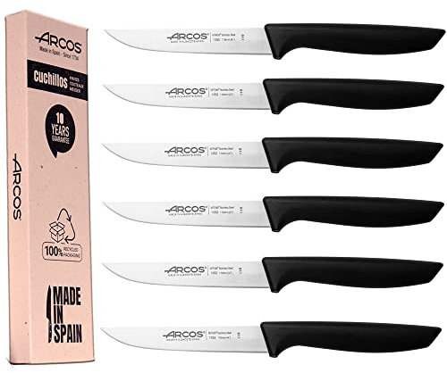 Arcos Series Niza - Juego de Cuchillos Cocina, 6 Piezas, Cuchillos Verduras 110 mm, + Cuchillo Mesa, Envase 100% Ecológico, Acero Inoxidable NITRUM