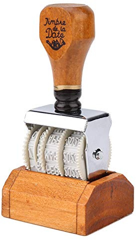 Oumefar Timbro Manico in Legno Vintage Timbro Data Timbro Rotante Ruota Timbro Timbro Data Timbro Data Rullo Vintage Scheda processo Fai da Te