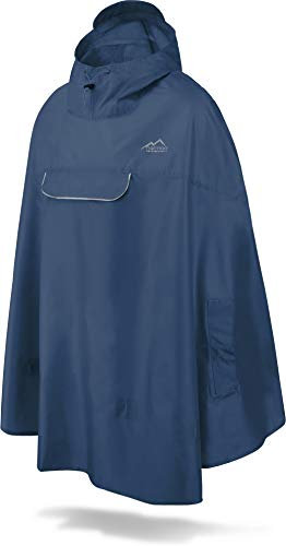 normani Unisex Regenponcho - Wind und Wasserdicht mit Bauchtasche, 3M Refelktoren und seitlichen Eingriffen Farbe Navy Größe L-XL