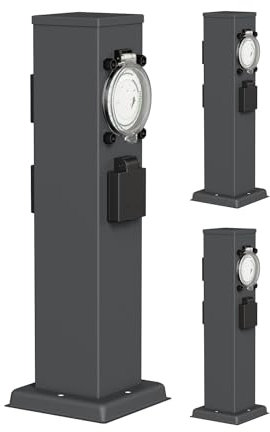 ledscom.de 3 pzas Toma de jardín Pilar Polly para Exterior, IP44, Temporizador, 3 vías, Acero Inoxidable, Antracita, Angular, 40 cm