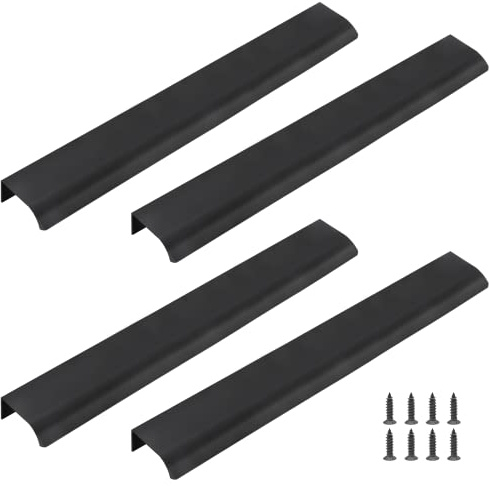 Qjaiune Black Back Mount Finger Edge Pull 400mm / 15.7, Aluminum Hidden Handle Concealed Tab Pulls for Home Kitchen Living Room Door Drawer Cabinet (4Pcs)