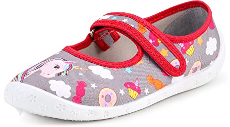 Ladeheid Pantofole Ballerine Bambina LARW007 (Grigio/Unicorno, 34 EU)