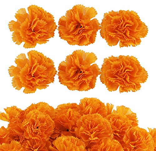 AIEX 30 Pièces Têtes Fleurs de Souci, Fleurs de Souci, Tête de Fleurs Artificielles Têtes d'Hortensia Orange pour Fête d'halloween Couronnes et Artisanat de Bricolage