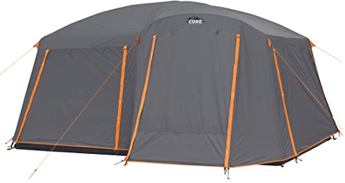 CORE 10 Person Cabin Tent | Large Portable Multi Room Family Tent with Full Rainfly for Weather Protection and Storage | Included Storage Pockets for Camping Accessories