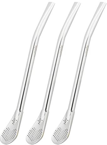 caáMate Bombilla ● Mate Tee Sieb Trinkhalm in Löffelform ● Edelstahl 16cm Spülmaschinenfest ● Das Original (Silber, 3 Stück)