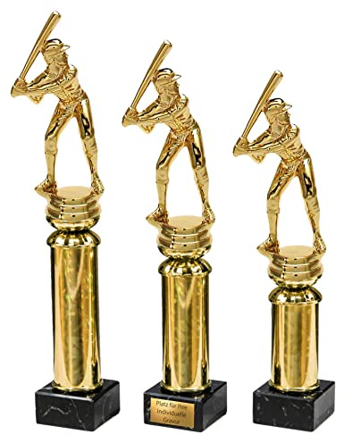eberin · Baseball Pokale · Baseballschläger · Baseballspieler auf Goldsäule/Marmor schwarz · Auszeichnung · Pokal · in 3 Größen erhältlich · mit oder ohne Gravur ·