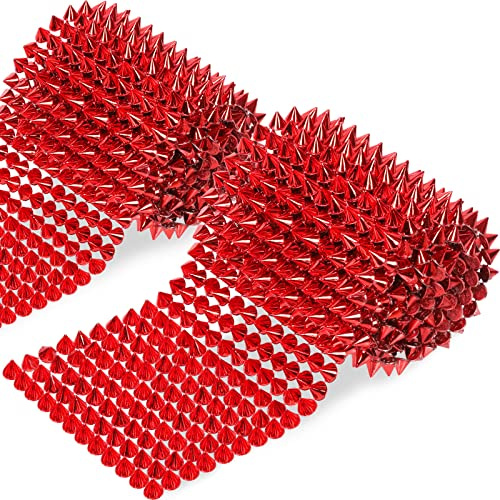 Swpeet Juego de tachuelas de puntada roja de 2 yardas, remaches de espiga de árbol de cono con parte trasera plana, cuentas de ribete punk rock, decoración punk rock, remaches de malla para ropa de