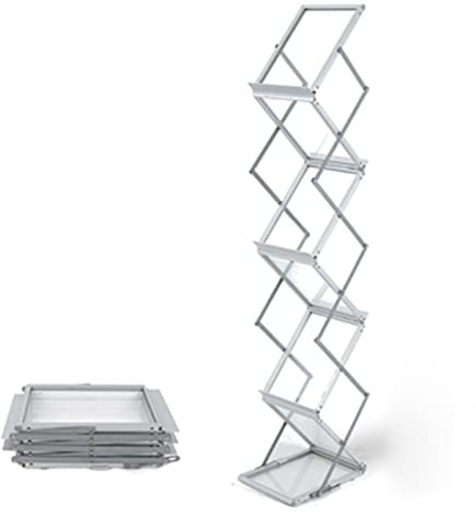 ACiyD Zeitschriftenhalter aus Aluminium, Faltbarer Katalog, Literaturständer, 6 Taschen, doppelseitiger Prospektständer für Büro, Geschäft, Ausstellung, Messe (Silber LxBxH 35x25x150 cm)