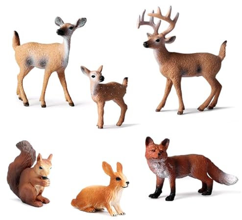 WANGCL 6PCS Forest Animals Figures Woodland Animals Figurines for Woodland Theme Cake Cupcake Toppers Christmas Party Décor