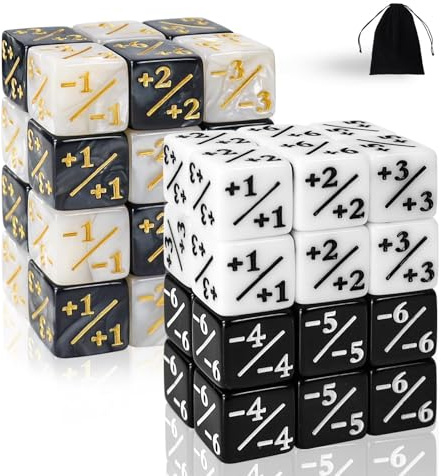 MTG Set di dadi per contatori a forma di cubo, Magic The Gathering Glitter Sparkle, dadi di fedeltà Starry Marble D6, compatibili con MTG, CCG, accessori per giochi di carte (48 bianco e nero)