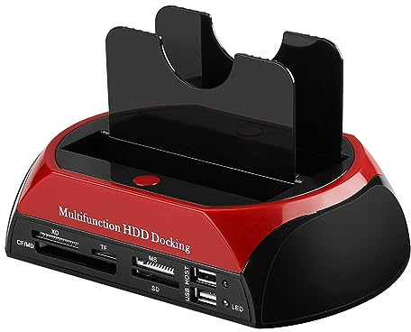 USB 2.0 to 2.5 3.5 SATA IDE Dual Slot External Hard Drive Dock with All-in-One Card Reader and USB 2.0 Hub