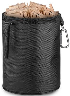 plastific Borsa per mollette con clip per appenderla, 600D, impermeabile, resistente alle intemperie, borsa per mollette da bucato, per uso interno ed esterno, Nero: 20 x 28 cm, Borsa per mollette con