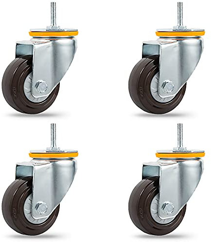 YWXBBZ Lenkrollen-Set, 4 Stück, Lenkrolle 7,6 Cm, M8-Gewindeschaft, Gummirollen Für Möbel/Wagen/Rollstühle, Tragfähigkeit 240 Kg (Drehbar) (Drehbar)