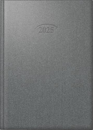 BRUNNEN Buchkalender Modell 765 (2025), 1 Seite = 1 Tag, A5, 448 Seiten, Bucheinbandstoff Metallico, stratossilberfarben