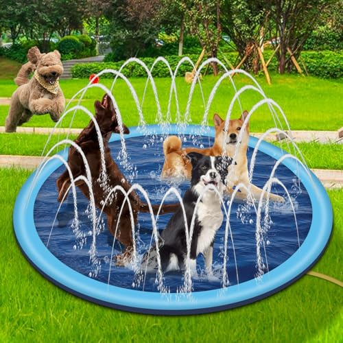 Piscina para perros con aspersor, piscina para perros grandes de 170 cm, alfombrilla para aspersores para perros, piscina para mascotas, piscina infantil para perros, alfombra de juegos de agua para