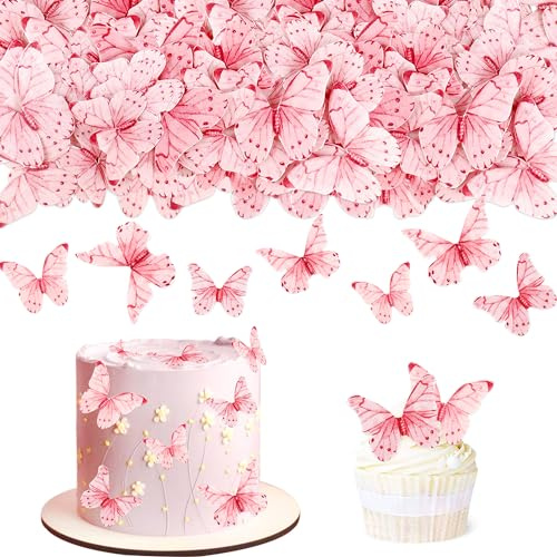 Blumomon 40 Stück Essbare Schmetterling Kuchen Topper Dekorationen Hellrosa Schmetterlinge Cupcake Toppers Hochzeit Geburtstag Party Cupcake Dekoration Geburtstagstorte Topper